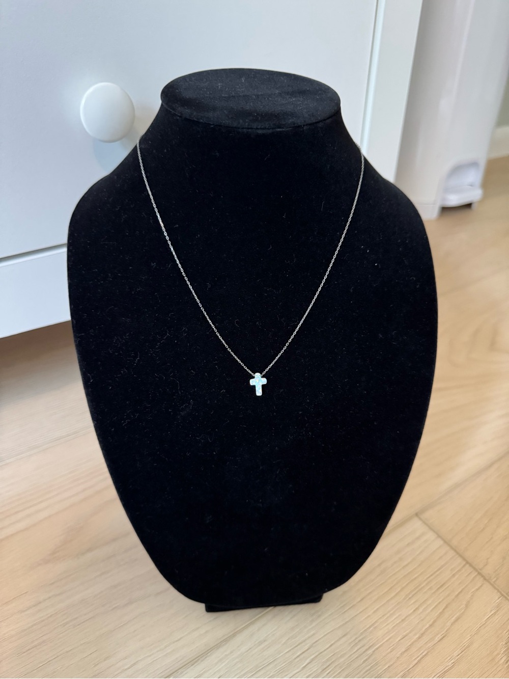 Delicate Silver Opal Cross Necklace